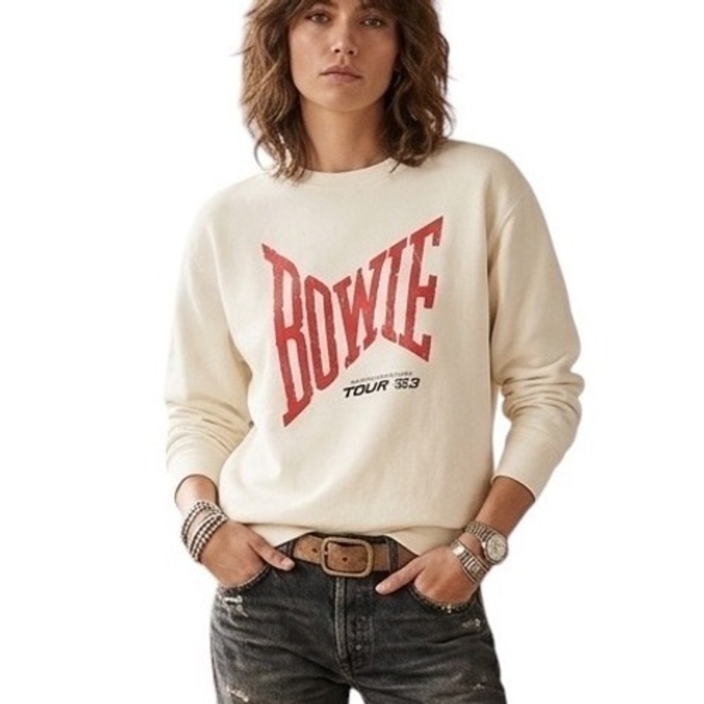 Sugarhigh Lovestoned David Bowie Serious Moonlight Tour 83 Sweatshirt Cream L